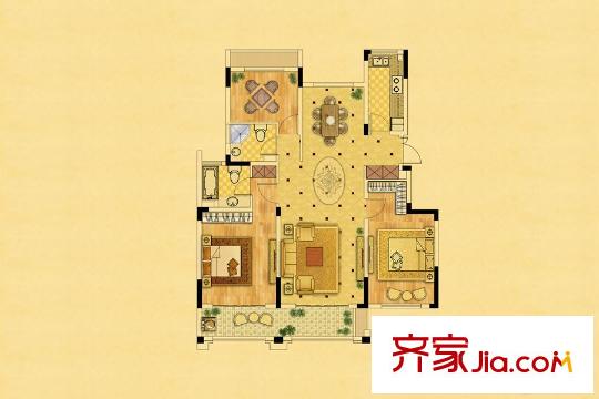 中南錦苑17#小高層標準層戶型 3室2廳2衛(wèi)1廚