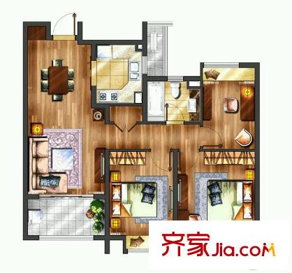 月亮灣3號美頌32#標準層D2戶型 3室2廳1衛(wèi)1廚