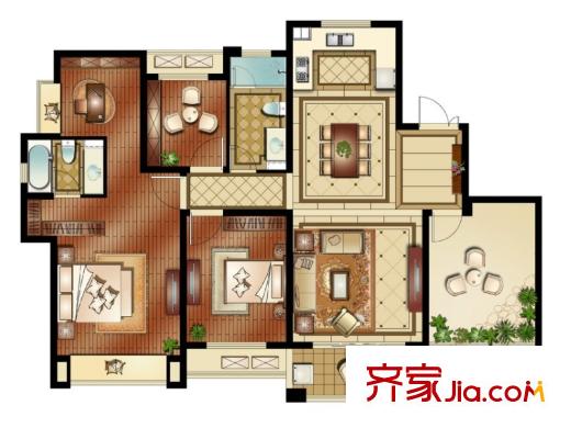 運河公館11#標(biāo)準層F戶型 3室2廳1衛(wèi)1廚