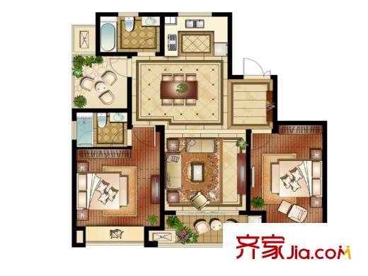 運河公館27#高層標(biāo)準層C戶型 3室2廳2衛(wèi)1廚