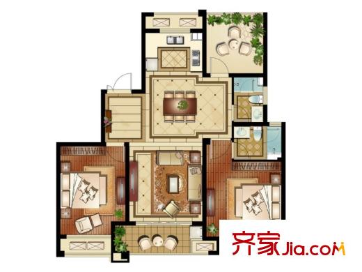 運河公館27#標(biāo)準層C2戶型 3室2廳2衛(wèi)1廚