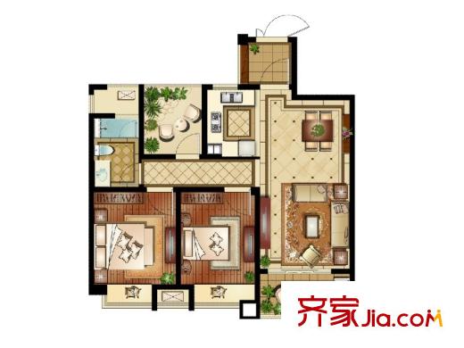 運河公館15、13、26、24#標(biāo)準層A2戶型 3室1廳1衛(wèi)1廚