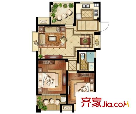 運河公館15、13、26、24#標(biāo)準層A1戶型 3室2廳1衛(wèi)1廚
