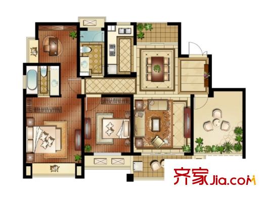 運河公館12、23#標(biāo)準層E戶型 4室2廳2衛(wèi)1廚