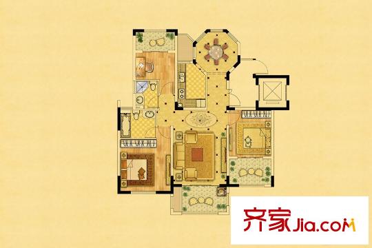 中南錦苑13-15#小高層標準層戶型 3室2廳2衛(wèi)1廚