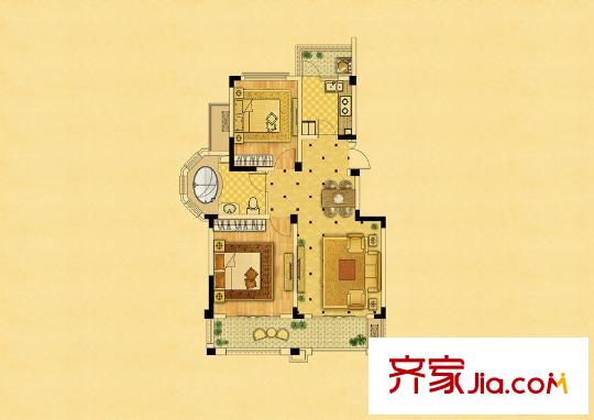 中南錦苑1#2#7#8#左邊戶標準層戶型 2室2廳1衛(wèi)1廚