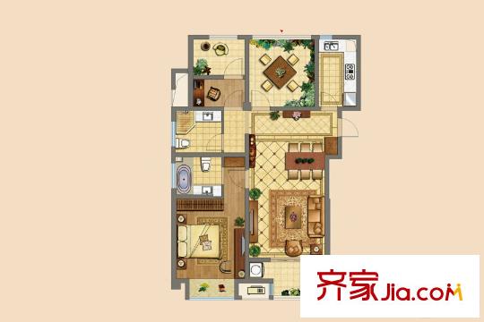 正榮華府二期高層19#邊戶D2戶型 3室2廳2衛(wèi)1廚