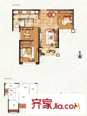 御湖灣一期7#D2-2戶型 3室2廳1衛(wèi)1廚