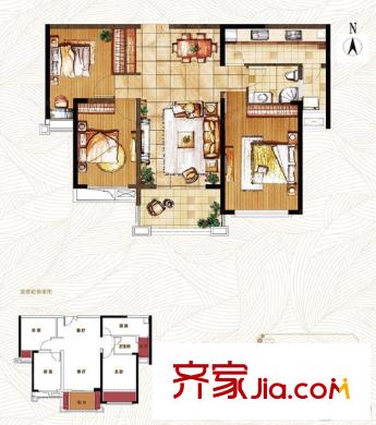 御湖灣一期9#高層K戶型 3室2廳1衛(wèi)1廚