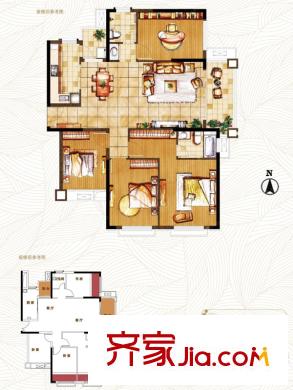 御湖灣一期9#D2-1戶型 4室2廳2衛(wèi)1廚