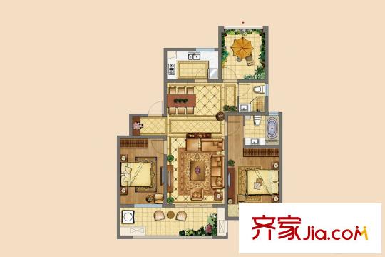 正榮華府二期高層5#15#18#17#10#中間戶C戶型 3室2廳2衛(wèi)1廚