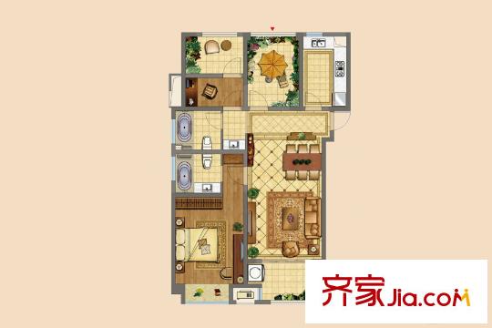 正榮華府二期高層5#15#邊戶D1戶型 3室2廳2衛(wèi)1廚
