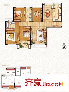 御湖灣一期5#、6#D2-3戶型 4室2廳2衛(wèi)1廚