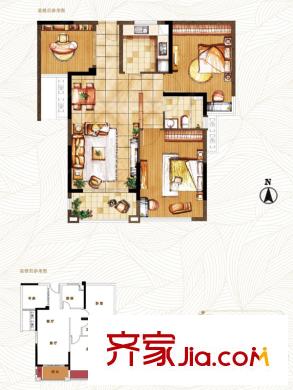 御湖灣一期8#C-2戶型 3室2廳1衛(wèi)1廚