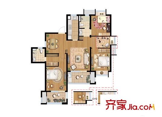招商學(xué)府18723號樓高層?xùn)|邊戶標(biāo)準(zhǔn)層C2戶型 3室2廳2衛(wèi)1廚