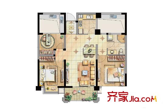 海星生活廣場(chǎng)公寓1號(hào)樓標(biāo)準(zhǔn)層A2戶型 3室2廳1衛(wèi)1廚