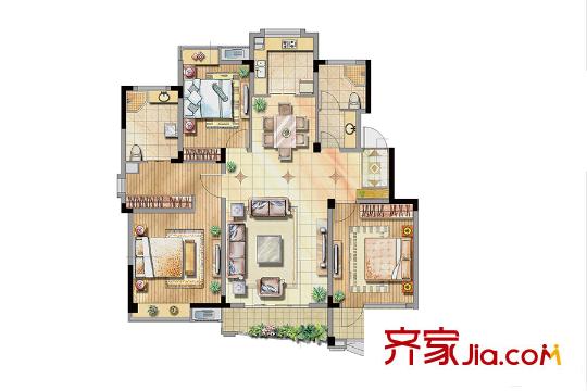 海星生活廣場(chǎng)公寓3號(hào)樓標(biāo)準(zhǔn)層E戶型 3室2廳2衛(wèi)1廚