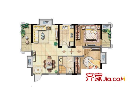 海星生活廣場(chǎng)公寓2號(hào)樓標(biāo)準(zhǔn)層C2戶型 2室2廳1衛(wèi)1廚
