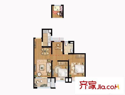 招商學(xué)府18723號樓高層中間戶標(biāo)準(zhǔn)層B3戶型 3室2廳1衛(wèi)1廚