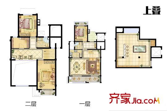 招商學(xué)府1872疊加別墅上疊戶型 3室2廳2衛(wèi)1廚