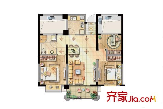 海星生活廣場(chǎng)公寓2號(hào)樓標(biāo)準(zhǔn)層A3戶型 3室2廳1衛(wèi)1廚