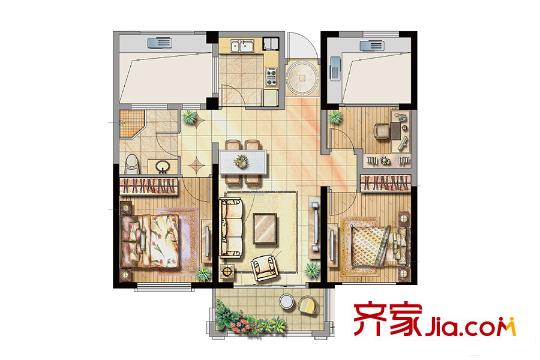 海星生活廣場(chǎng)公寓1號(hào)樓標(biāo)準(zhǔn)層A1戶型 3室2廳1衛(wèi)1廚