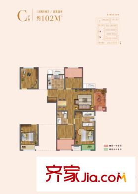尼盛濱江城一期11#標(biāo)準(zhǔn)層C戶型 3室2廳2衛(wèi)1廚