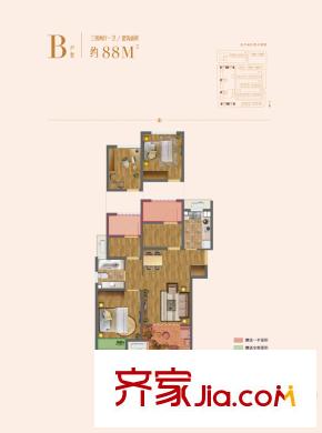尼盛濱江城一期3#、11#標(biāo)準(zhǔn)層B戶型 3室2廳1衛(wèi)1廚