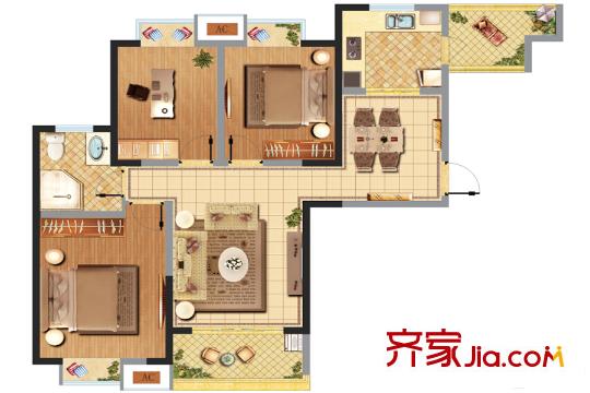 齊門人家高層4#6#標(biāo)準(zhǔn)層E1戶型 3室2廳1衛(wèi)1廚