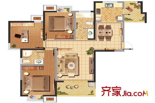 齊門人家高層2#、3#、5#、13#樓標(biāo)準(zhǔn)層F2戶型 3室2廳2衛(wèi)1廚