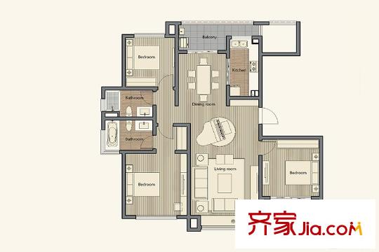 仁恒棠悅灣15#18#20#幢標(biāo)準(zhǔn)層D戶型 4室2廳2衛(wèi)1廚