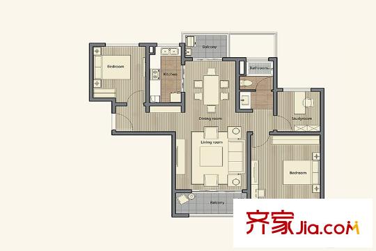 仁恒棠悅灣19#標(biāo)準(zhǔn)層C戶型 3室2廳1衛(wèi)1廚