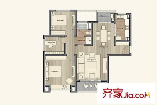 仁恒棠悅灣17#19#標(biāo)準(zhǔn)層A戶型 3室2廳1衛(wèi)1廚