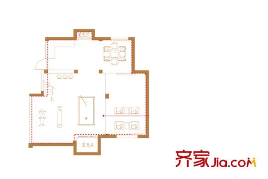 澳海胥江灣11#12#13#B2a躍墅180平方米1樓戶型92平方米 3室2廳1衛(wèi)1廚