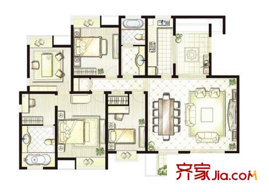 天地源水墨三十度戶型圖1#A7#戶型 4室3廳2衛(wèi)1廚