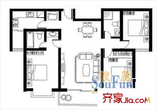 天域戶型圖戶型圖 3室2廳2衛(wèi)1廚