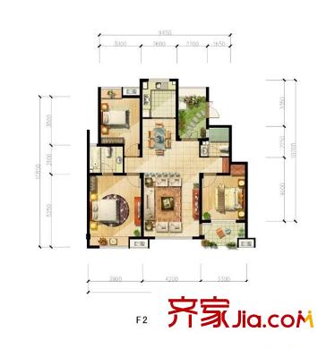 天地源水墨三十度戶型圖戶型圖 3室2廳2衛(wèi)1廚