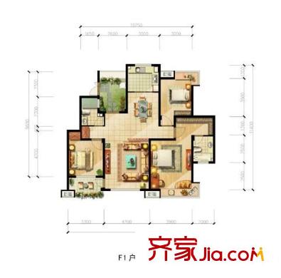 天地源水墨三十度戶型圖戶型圖 3室2廳2衛(wèi)1廚