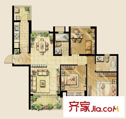 合景峰匯國際8期1-9#、9期18-19#高層標準層C戶型 3室2廳1衛(wèi)1廚