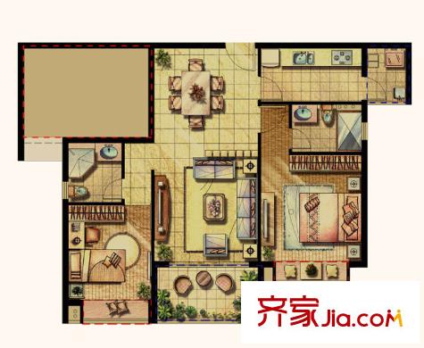 合景峰匯國際6期13#高層標準層A戶型 2室2廳1衛(wèi)