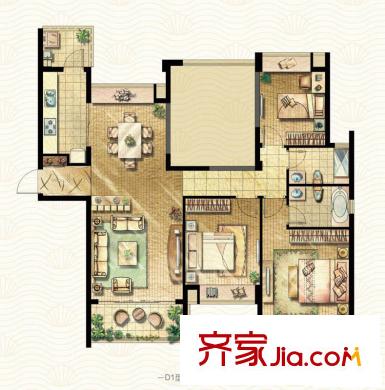 合景峰匯國際2期7-8#高層標準層D1戶型 3室2廳2衛(wèi)1廚