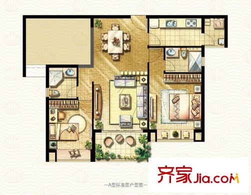 合景峰匯國際2期7-9#高層標準層A戶型 2室2廳1衛(wèi)1廚