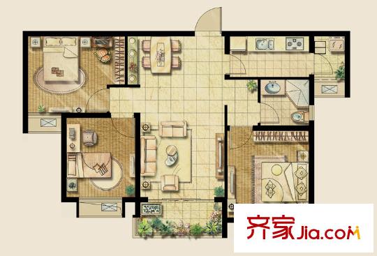 合景峰匯國際8期1-4#、9期18-19#高層標準層A戶型 2室2廳1衛(wèi)1廚