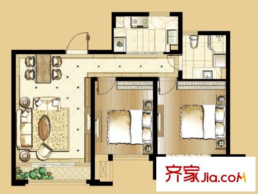印象歐洲一期24#、25#、26#標(biāo)準(zhǔn)層G4戶(hù)型 2室2廳1衛(wèi)1廚
