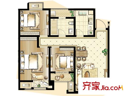 印象歐洲三期23#標(biāo)準(zhǔn)層DG1戶(hù)型 3室2廳1衛(wèi)1廚