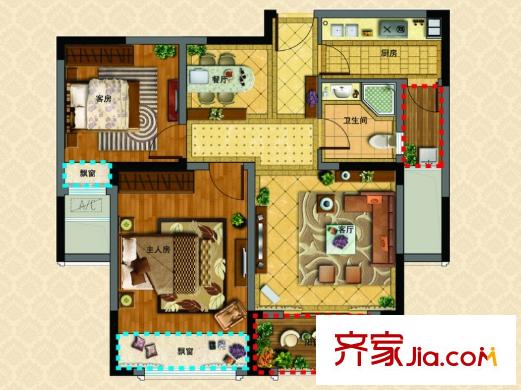 新湖明珠城三期紫桂苑西區(qū)17#標(biāo)準(zhǔn)層A2戶型 2室2廳1衛(wèi)1廚