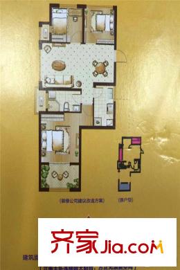 印象歐洲四期65#標(biāo)準(zhǔn)層A戶(hù)型 3室2廳1衛(wèi)1廚