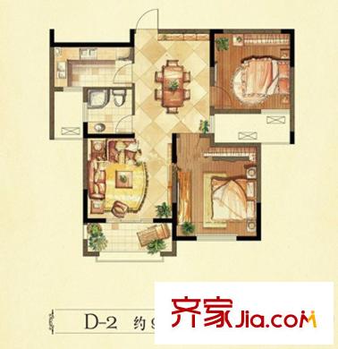中央公園城二期高層10#11#標(biāo)準(zhǔn)層D2戶型 2室2廳1衛(wèi)1廚