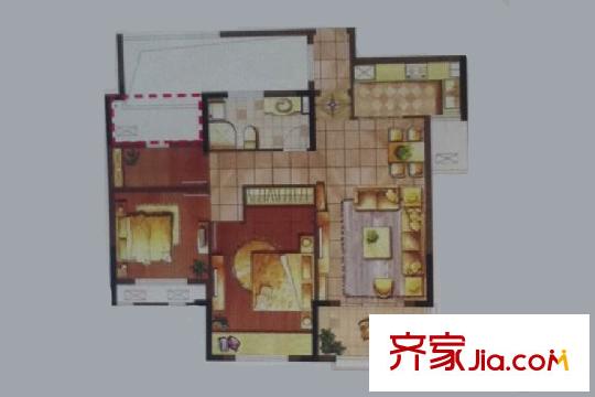 中央公園城一期10#高層標(biāo)準(zhǔn)層G-5戶型 2室2廳1衛(wèi)1廚