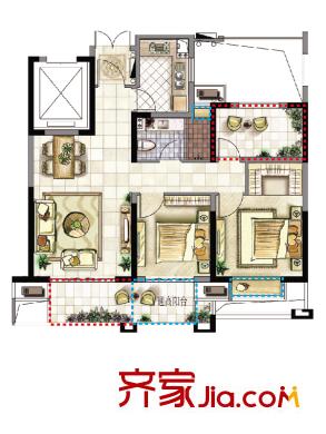 新湖明珠城五期聆湖苑14#偶數(shù)層A2戶型 2室2廳1衛(wèi)